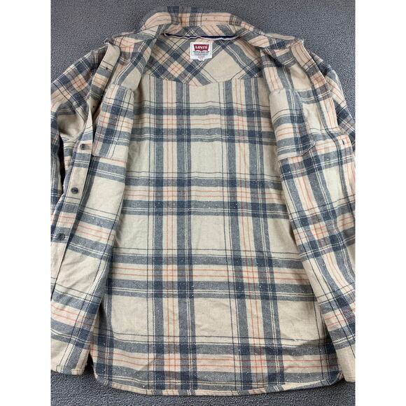 Levis Shirt Men's XL Beige Tan Plaid Flannel Wool Blend Button Up Shacket - Picture 10 of 10